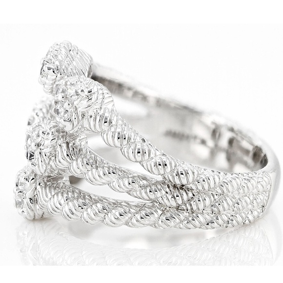 Judith Ripka Rhodium Over Sterling Silver Bypass Heart Romance Ring - Picture 4 of 14